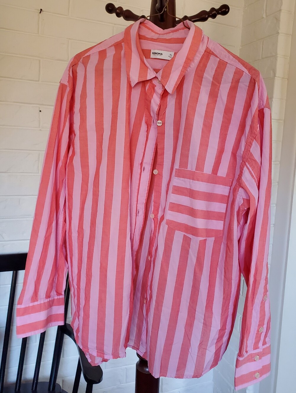 Sonoma - Pink Striped Button Up - 100% Cotton